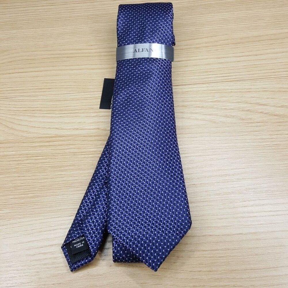 ALFANI Mens Neck Tie Blue Micro Pattern Textured Satin Pointed
